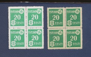 ESTONIA   -  Scott N4 - MNH blocks of four -- BOTH PRINTINGS --c