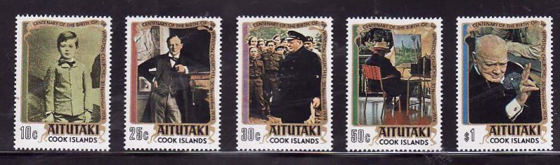 Aitutaki-Sc#110-14- id7-unusd NH set -Winston Churchill-1974-