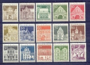 Germany 936-51 MNH OG 1966-69 Various Gates and Castles Full 15 Stamp Set VF