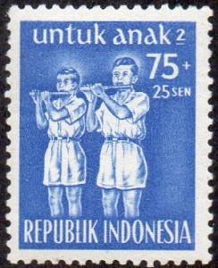 Indonesia B81 - Mint-LH - 75s + 25s Bamboo Flute Players (1954) (cv $0.40)