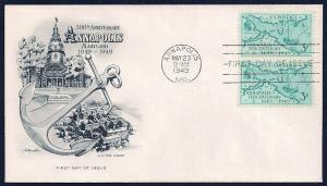 UNITED STATES FDC 3¢ 300 Anniv Annapolis 1949 Artmaster