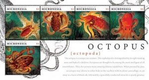 Micronesia 2012 - Marine Life Octopus - Sheet of 5 Stamps - Scott #999 - MNH