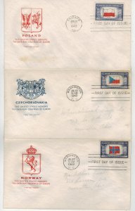 1943 Patriotic FDC COMPLT SET OF 14 OVERRUN COUNTRIES 909-921 & BOTH POLAND CXLS