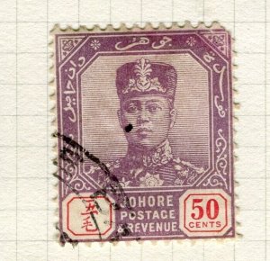 MALAYA JOHORE; 1922 early Sultan issue fine used 50c. value