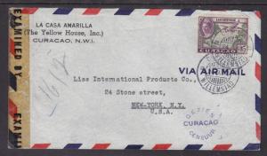 Netherlands Antilles Sc C23 on 1943 Censored Air Mail Cover to New York