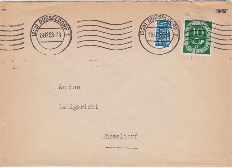 Germany 1953 Dusseldorf Cancel Obligatory Tax Aid for Berlin Stamps CoverRf27317
