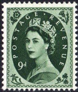 Great Britain #303 9d Queen Elizabeth II: Predecimal Wilding Single (1954) MNH