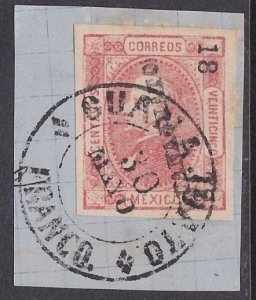 MEXICO 1872 25c imperf GUANAJUATO 18-72 fine used on piece.................A2289