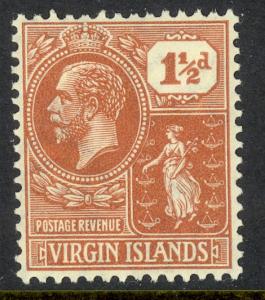 BRITISH VIRGIN ISLANDS 1922-28 KGV 1 1/2d Fawn COLONY SEAL Issue Sc 57 MLH