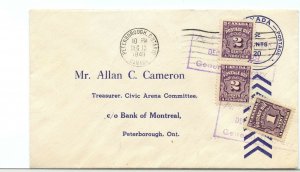 5c postage paid permit postage dues tied 1948 War Issue cover Canada