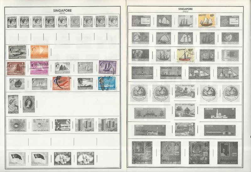 Singapore Stamp Collection on 12 Harris Pages, 1948-1985, JFZ