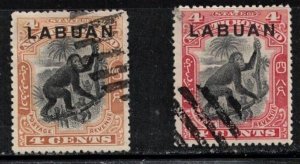 LABUAN Scott # 96, 97a Used - North Borneo Stamp Overprinted