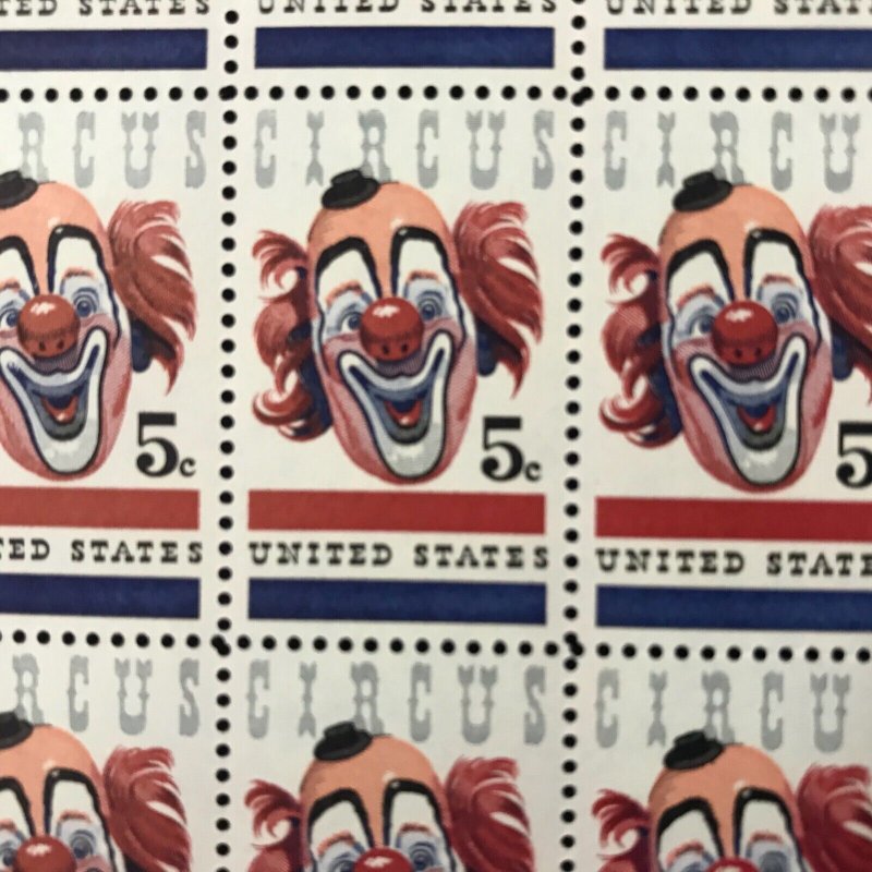 1309   American Circus  (Clown)    MNH 5¢ sheet  of 50    FV $2.50   Issued 1966