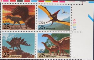 2422-25 25c Prehistoric Animals, PB (4) UR