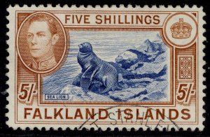 FALKLAND ISLANDS GVI SG161b, 5s indigo & pale yellow-brown, VFU. Cat £90.