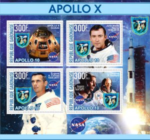 Stamps. Space,Astronauts  Apollo X Gabonaise 2022 year 1+1 sheets