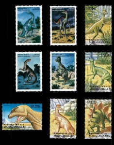 Madagascar 1999 - Prehistoric Life Dinosaurs - Set of 9v - Scott 1431-39 - MNH