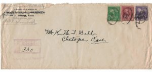 U.S. #804,823,807 Prexies on Registered Cover. Backstamped July 25, 1941 Kansas
