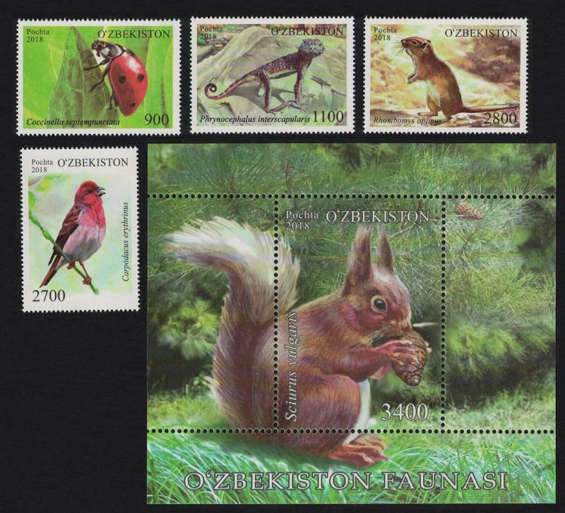 Uzbekistan Ladybird Lizard Rosefinch Bird Squirrel 4v+MS