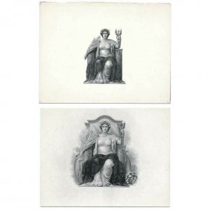 1900 Die Proof, Allegorical Female Vignettes Pair, “Hope & Prosperity” ABNCo.