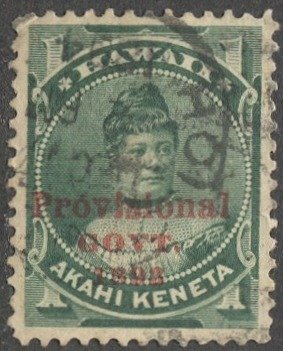 HAWAII 1893 Sc 55 Used 1c green, Princess Likelike, partial cancel