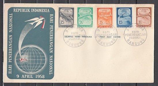 Indonesia, Scott cat. 445-449. Aviation Day issue. Helicopter. First day cover.