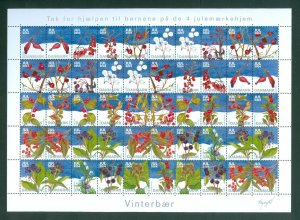 Denmark. 10 Christmas Seal, Sheet 2004 Unfolded. Winter Berries. 2 Side Perfor.