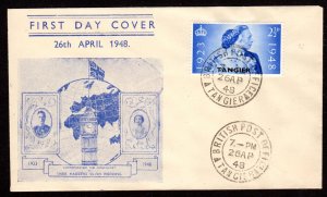 Tangier 1948, low-value stamp tied to very clean Silver Wedding FDC