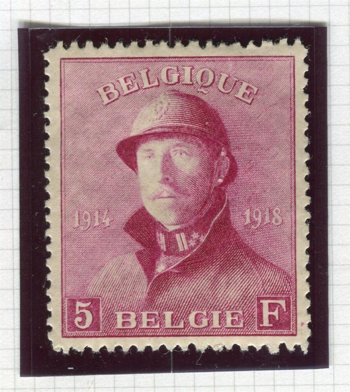 BELGIUM; 1919 early King Albert ' Tin Hat ' issue fine Mint hinged 5Fr. value