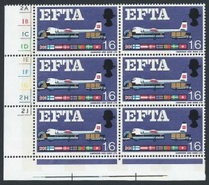 Sg 716pj 1967 EFTA 1/6 (Phos) Cylinder Block of 6 With Listed Flaw MNH 