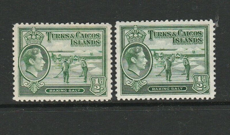 Turks & Caicos islands 1938/45 1/2d Both listed shades MM SG 195 & 195a