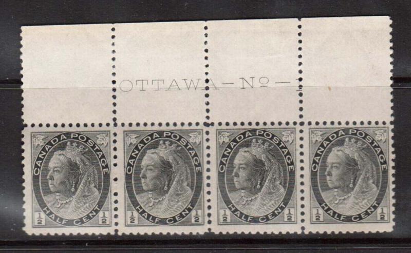 Canada #74 VF/NH Plate #1 Strip Of Four