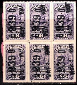 1940 California Revenue 16 Cents 1/5 Gallon Distilled Spirits Tax Stamps Block/6