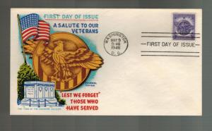 1946 USA First Day Cover Washington DC Fluegel Patriotic Salute to Veterans