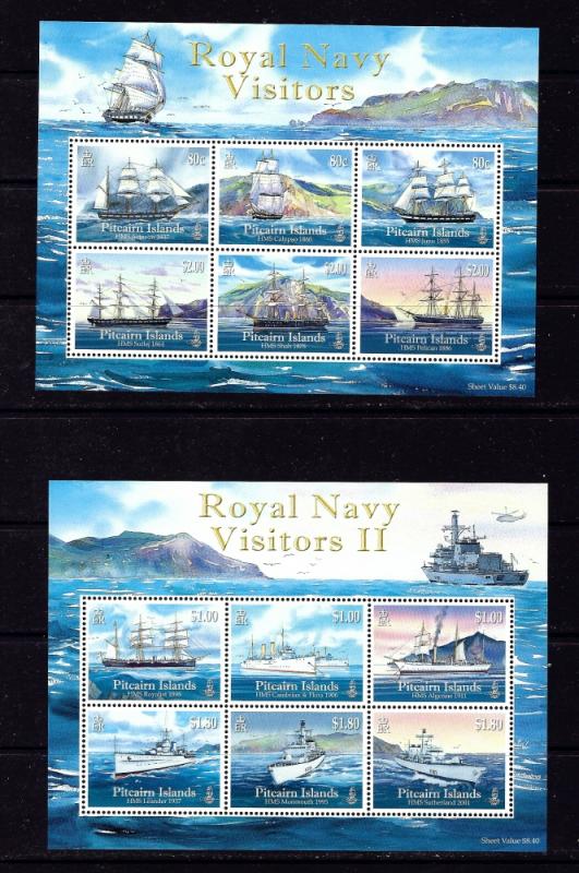 Pitcairn Is 696 and 711 MNH 2009-10 Royal Navy Visitors Sheets