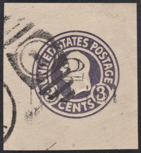 SC#U458 2¢ on 3¢ Surcharged Washington Cut Square (1920) Used