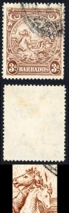 Barbados SG252a 3d Brown Vertical line over horses head Cat 275 pounds