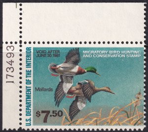 #RW47 Mint NH, Fine+, Plate number single (CV $12.5 - ID31111)