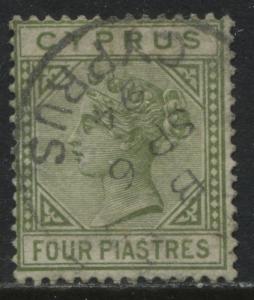 Cyprus QV 1882 4 piastres olive green used