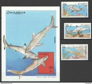 2003 Somalia Soomaliya Sharks Marine Life Fauna Set+Bl ** Nw1403