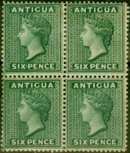 Antigua 1884 6d Deep Green SG29 V.F & Fresh MM & MNH Block of 4 Scarce