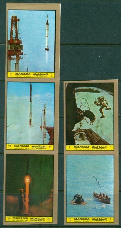 Manama 1972 Mi#1094B-1098B First Manned Landing on the Moon IMPERF MUH