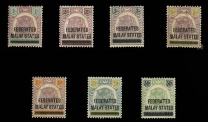 Malaya #1/8 Cat$352, 1900 Tiger, complete except for 25c, hinged, 5c and 10c ...