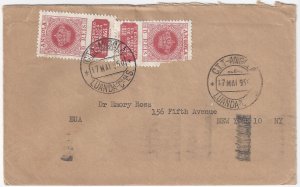 Angola 1950 cover to New York, transit Lisbon 2x Sc#329 YT#324 Mi#335 Mf#322