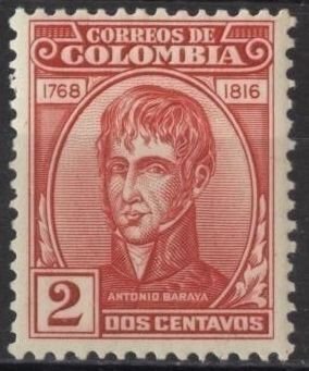 Colombia 588 (mh) 2c Gen. Antonio Baraya, red (1950)