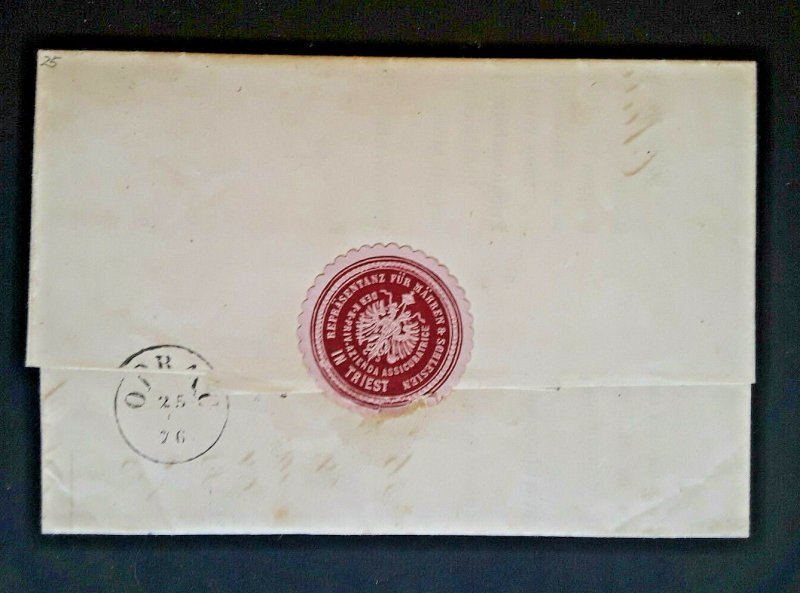 1876 Vienna Habsburgergasse 7e Cancel Maroon Official Trieste Seal Cover