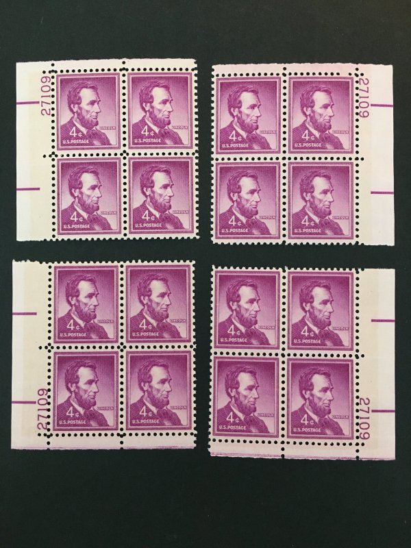 Scott #1036e Abraham Lincoln - Tagged Matched Plate Blocks MNH