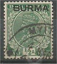 BURMA, 1937, used 1/2a, Overprinted, Scott 2