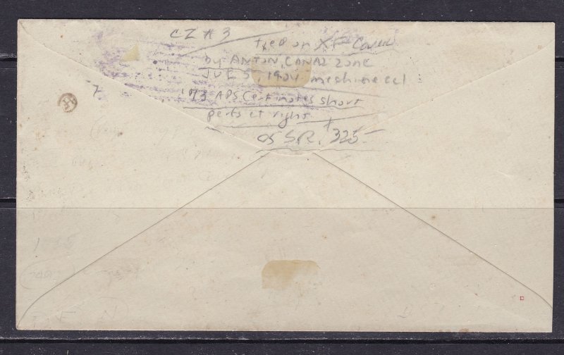 Canal Zone Scott 3 on July 5, 1904 Cover to J. C. Perry,  APS Cert.  Scott $325