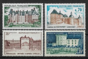 France 1968-69, Topical stamps, Ancient Castles / Palaces, lot of 4, VF MNH**OG
